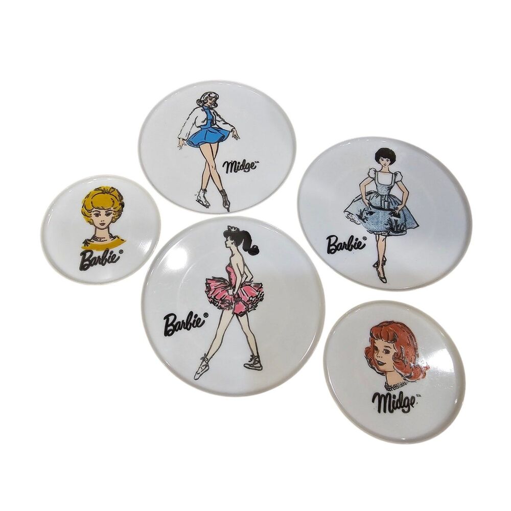 Vtg 1960's Barbie & Midge Worcester Plastic Plates Lot 3 Large 5" 2 Small 3.5"